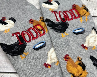 Chicken Socks - Mens Embroidered Socks - Personalized Gift for Men - Chicken Gift - Mens Christmas Gift - Christmas Gift for Men