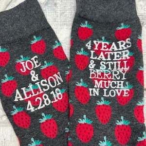 Personalized 4 Year Fruit Anniversary Socks for Him, 4th Anniversary Gift, Custom Embroidered Socks for Hubby, Fruit Gift, Fruit Anniversary