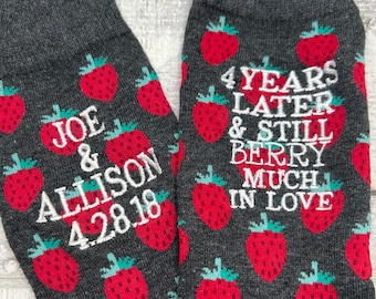 Personalized 4 Year Fruit Anniversary Socks for Him, 4th Anniversary Gift, Custom Embroidered Socks for Hubby, Fruit Gift, Fruit Anniversary