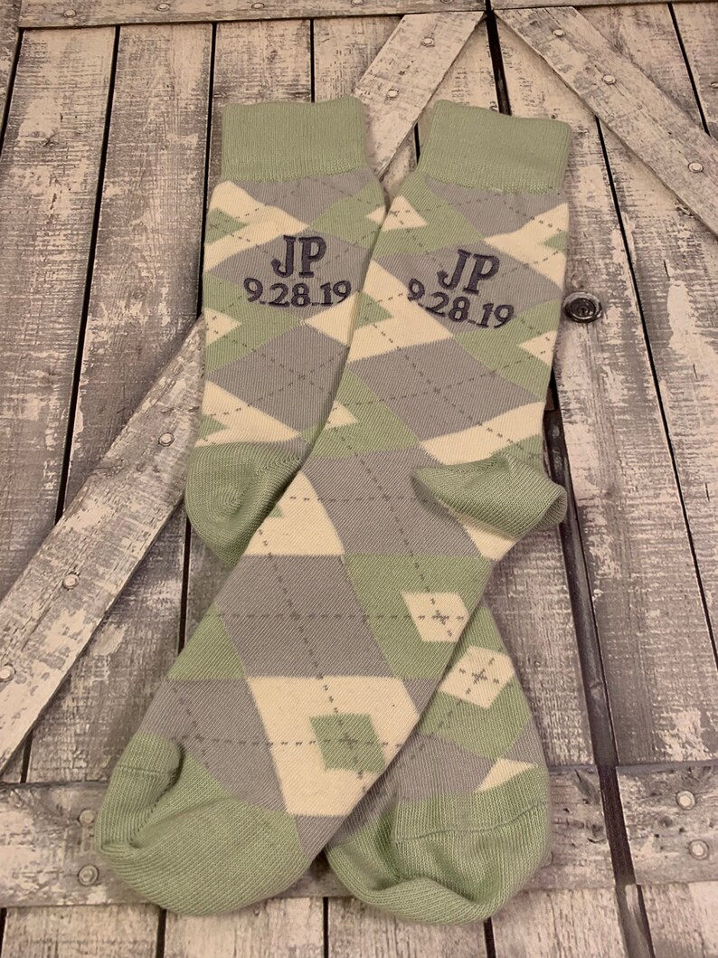 Groom Socks Sage Green Argyle Mens Monogram Socks Mens Etsy