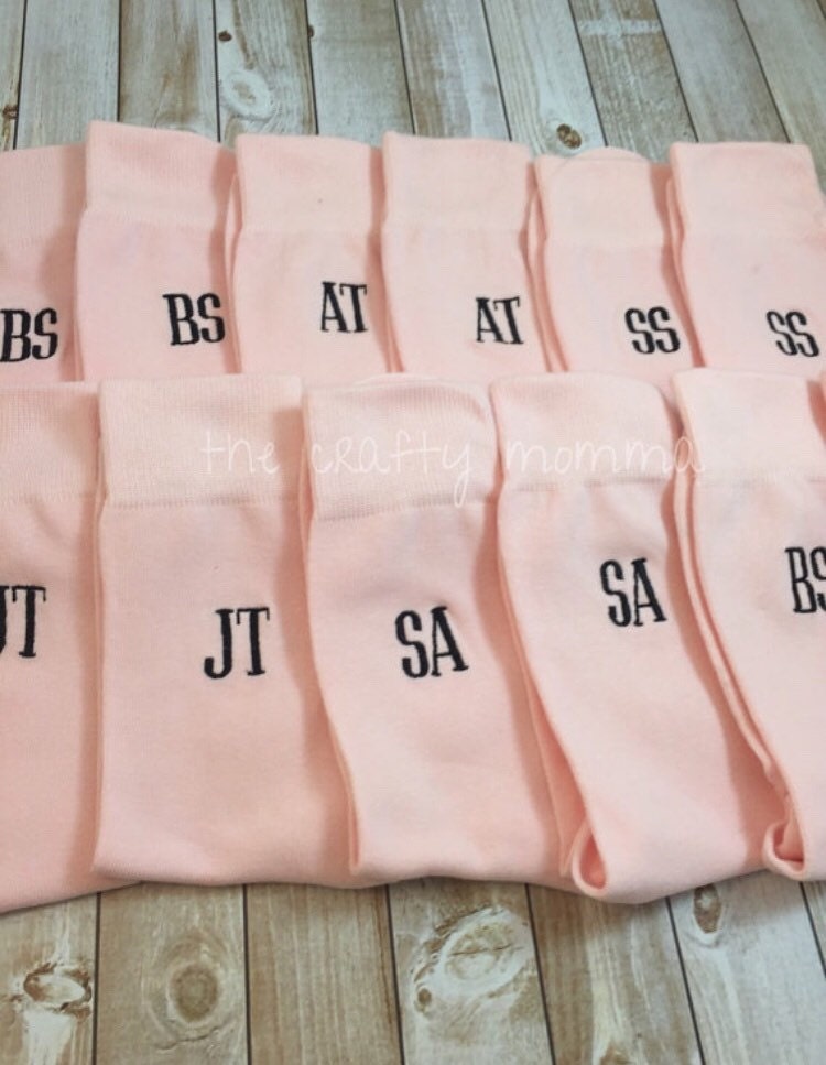 Blush Pink Grooms Socks Monogrammed Mens Dress Socks Etsy