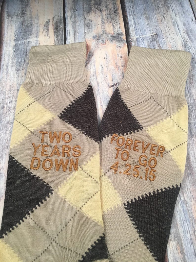 cotton husband gift embroidered socks two year anniversary gift mens dress socks Anniversary Socks second anniversary gift