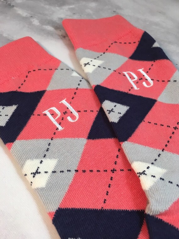 coral and navy socks