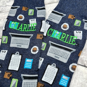 Mens Embroidered Accountant Socks: Personalized Bookkeeper Gift