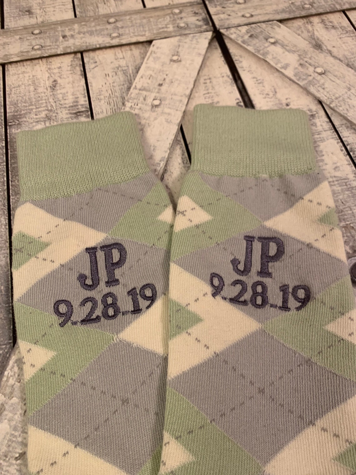 Groom Socks Sage Green Argyle Mens Monogram Socks Mens Etsy