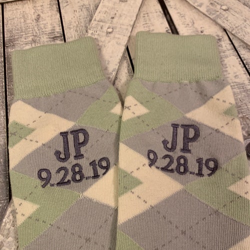 Groom Socks Sage Green Argyle Mens Monogram Socks Mens Etsy