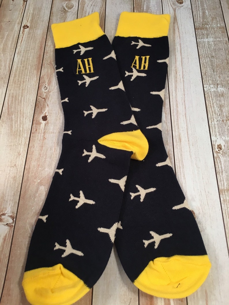 Plane Socks Mens Monogrammed Socks Airplane Pilot Socks Etsy