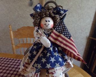 Patriotic Shelf Sitter Doll, Americana Shelf Sitter Doll, 4th of July Doll, Tiered Tray Decor, Country Doll, Farmhouse Doll