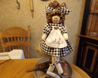Black and white Buffalo Check doll, Inspirational Shelf Sitter Doll, Tiered Tray Decor, Farmhouse doll, Country doll,