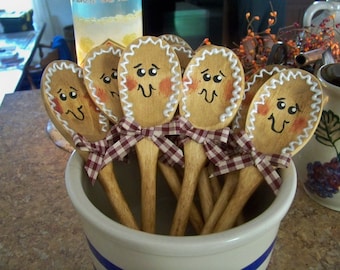 Gingerbread Wooden Spoon, Kitchen Decor, Package Decorations, Gingerbread Wood Spoon