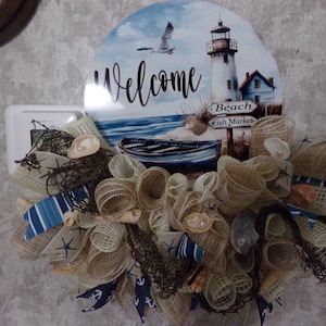 Beach wreath. Beach House Wreath, Nautical Wreath, Summer Wreath, Seashells, Lighthouse Wreath, Sea Shore Wreath