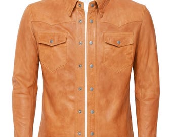 Genuine Leather Trucker Jacket for Men Western Cowboy Style Handmade Coat