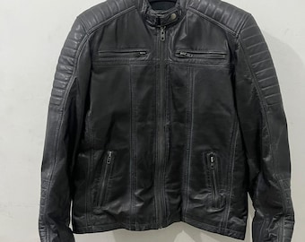 Schwarze Leder Bikerjacke für Herren | Motorrad Café Racer Vintage Style Mantel