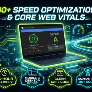Website-Geschwindigkeitsoptimierung | WordPress Shopify Wix Core Web Vitals-Optimierung Google PageSpeed-Wert (90+) Schnelle Ladezeiten SEO-Boost
