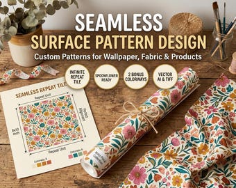 Seamless Repeating Surface Pattern Design Service | Custom Vector Repeating Tile for Fabric Textiles Wallpaper Gift Wrap and Apparel