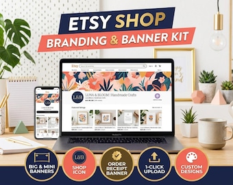 Etsy Shop Branding and Banner Kit Design Service | Custom Etsy Shop Big Banner Mini Banner Logo Icon Order Receipt and Sale Graphics