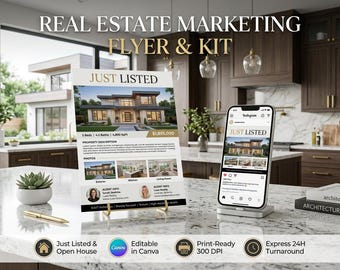 Real Estate Marketing Flyer and Social Media Kit Service | Just Listed Open House Price Reduced Property Sheet and Realtor Presentation