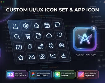 Custom UI Icon Set and Mobile App Icon Design Service | 20 Consistent Vector Icons for Websites iOS Android Apps and Dashboards