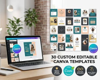 Custom Brand Aligned Editable Canva Templates Service | 30 Reusable Social Media Posts Flyers Marketing Graphics for Small Business