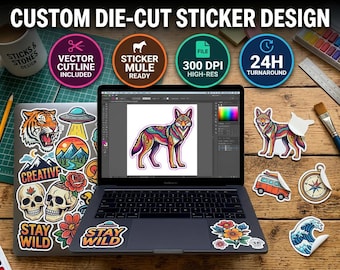 Custom Die Cut Sticker and Decal Graphic Design Service | Vector Cutline Kiss Cut Sheet Vinyl Decal Artwork for Print and Merch