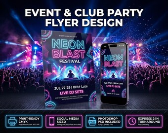 Event Concert and Club Party Flyer Design Service | High Energy Music Festival DJ Night Church Conference and Business Event Poster
