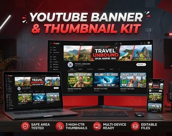 YouTube Channel Banner and Clickable Thumbnail Kit | Custom High CTR Video Thumbnails and Multi Device Responsive Channel Header Art