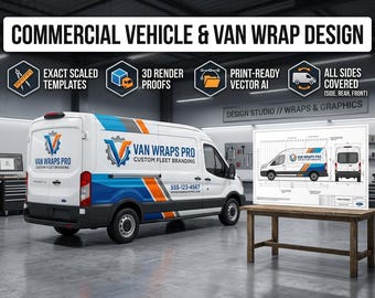 Commercial Vehicle Decal and Van Wrap Design Service | Scaled Template Graphics for Food Trucks Work Vans Trailers and Car Branding