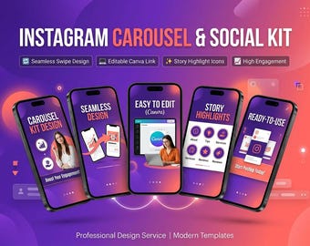Instagram Carousel and Social Post Template Kit Design | Custom Canva and Photoshop Seamless Multi Slide Feed Graphics and Story Highlights