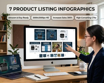 Amazon and Etsy Product Listing Infographic Images Design | High Converting 7 Image Pack Feature Callouts Comparison and Lifestyle Mockup