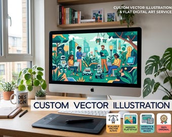 Custom Vector Illustration and Flat Digital Art Service | Website Hero Illustrations Editorial Artwork Digital Portraits and Scenes