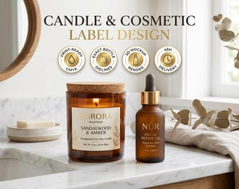 Cosmetic and Candle Bottle Label Design Service | Custom Waterproof Jar Label Dropper Bottle and Tin Container Print Ready Packaging