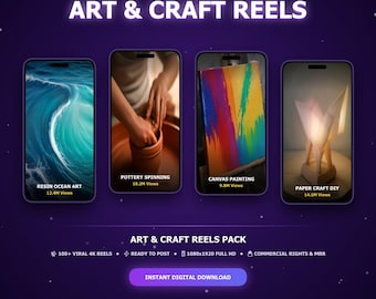 Art & Craft Reels Bundle | DIY Handmade Creativity Resin Art Pottery Painting ASMR Tutorials Instagram Reels TikTok YouTube Shorts Pack
