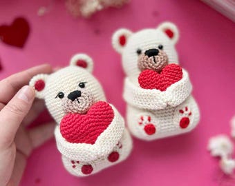 Amigurumi Valentines Bear Crochet Handcrafted Item Pattern PDF | Cute DIY Plush Animal Toy Tutorial | Nursery Decor Download