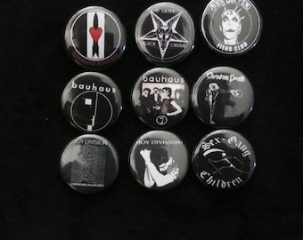 20 GOTH BANDS - ONE Inch Buttons 1 Pins Badges - 1980s 80s Gothic Rock  Pinbacks