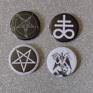 2.25 inch satanic baphomet pinback buttons pocket mirrors