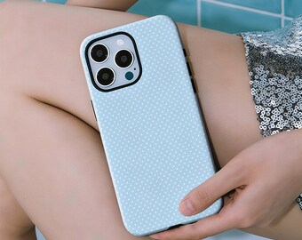 Blue Polka Dot Phone Case, Cute Coquette Soft Girl Cover, with iPhone 17/16/15/14/13/12 Plus Pro Max and Samsung S25/S24/S23/S22 Ultra.