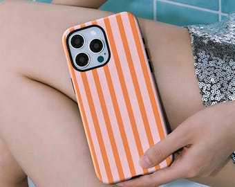 Orange striped phone case compatible with iPhone 17, 16, 15, 14, 13, 12, 11 Pro Max Plus and Samsung Galaxy S23, S22, S21, S20 Ultra.