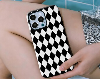 retro-minimalist checkered phone case compatible with iPhone 17, 16, 15, 14, 13, 12, 11 Pro Max, and Samsung Galaxy S23, S22, S21, S20 Ultra