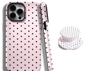 Cute Polka Dots Pink Phone Case Tough Cover with iPhone 17, 16, 15, 14, 13, 12, 11, Pro Max and Samsung Galaxy S25, S24, S23, S22, S21
