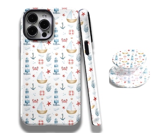 Coastal Sail Boats Nautical Coastal Pattern Case with iPhone 17, 16, 15, 14, 13, 12, 11, Pro Max and Samsung Galaxy S25, S24, S23, S22, S21