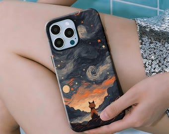 Starry Night Fox Phone Case,Swirling Celestial Whirlpool Night Sky,with iPhone 17 16 15 14 13 12 11 Pro Max Samsung S26 S25 S24 S23