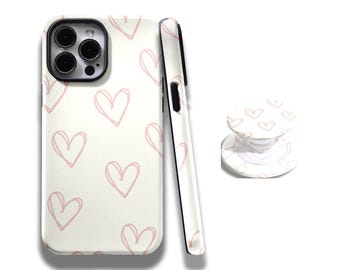 Hand Drawn Hearts Pattern Phone Case | Tough Case compatible with iPhone 17, 16, 15, 14, 13, 12 Pro Max and Samsung S25, S24, S23, S22 Ultra