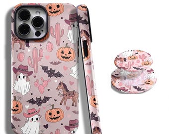 Vintage Horror Halloween Phone Case Ghost Face and Pumpkin Art for iPhone 17 16 15 14 13 12 11 Pro Max, Samsung Galaxy S25 S24 S23 S22 S21