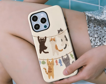 Kawaii Cat Phone Case,Cute Hanging Cats Cover, with iPhone 17 16 15 14 13 12 11 Plus Pro Max MagSafe S25 S24 S23 S22 Plus and Ultra.