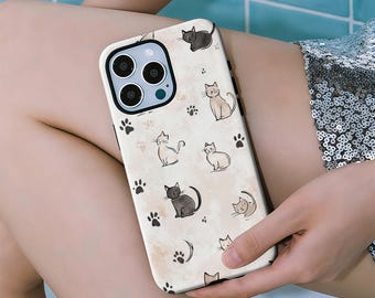 Charming cute cat phone case compatible with iPhone 17, 16, 15, 14, 13, 12, 11 Pro Max Plus and Samsung Galaxy S23, S22, S21, S20 Ultra