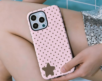 Pink Polka Dot Phone Case, Y2K Style, Cute Trendy,for iPhone 17, 16, 15, 14, 13, 12, 11 Pro Max Plus,Samsung Galaxy S23, S22, S21, S20 Ultra