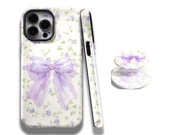 Elegant purple floral phone case, compatible with iPhone 17, 16, 15, 14, 13, 12, 11, Pro Max and Samsung Galaxy S25, S24, S23, S22, S21.