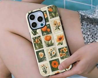 Floral Stamp Case, Inspired Case Vintage Design with iPhone 17, 16, 15, 14, 13, 12, 11 Pro Max Plus, Samsung Galaxy S23, S22, S21, S20 Ultra