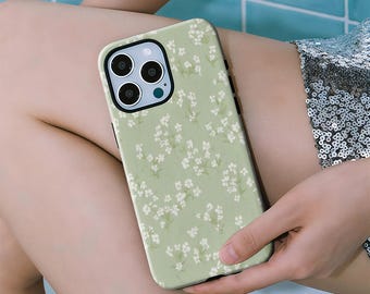 Green Floral Aesthetic Phone Cover Trendy Case with iPhone 17, 16, 15, 14, 13, 12, 11 Pro Max , Samsung Galaxy S23, S22, S21, S20 Ultra