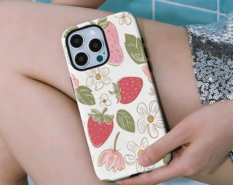 Watercolor Summer Strawberry Phone Case with iPhone 17, 16, 15, 14, 13, 12, 11 Pro Max Plus and Samsung Galaxy S23, S22, S21, S20 Ultra